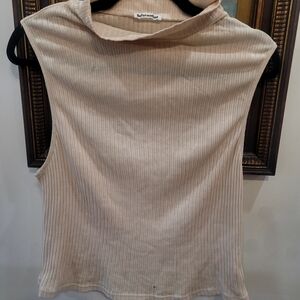 Reformation Ribbed Sleeveless Mock Neck Tank in Light Beige